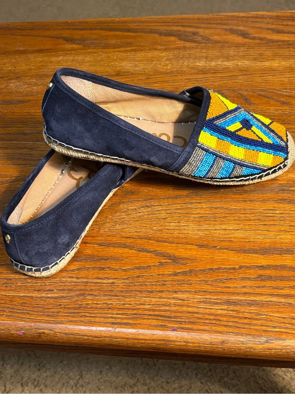 Sam Edelman Maris Beaded Espadrilles with Blue Suede Backs. Woman’s Size 8.5